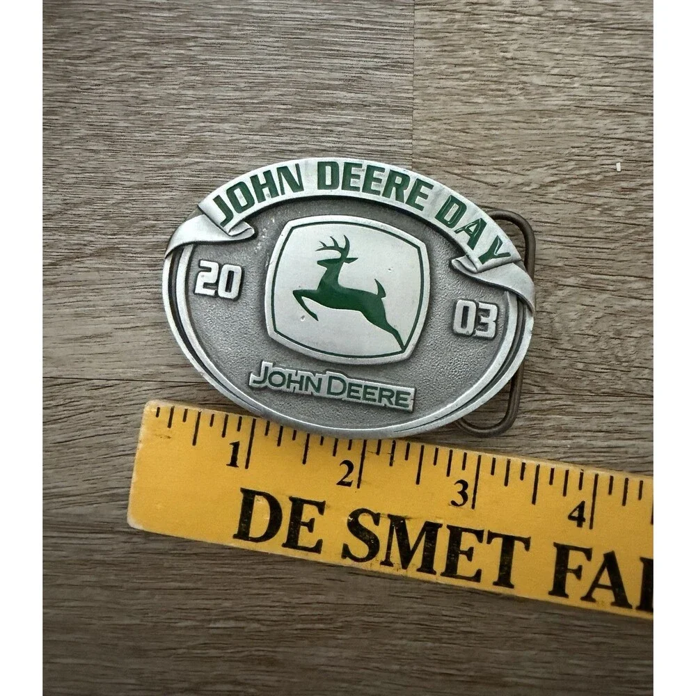 Vintage Y2K 2003 John Deere Day Silver Belt Buckle Logo